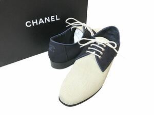 (D) CHANEL シャネル ココマークステッチ バイカラー シューズ 38 ブラック ベージュ系 (ma)