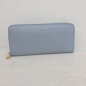 1286【本物保証】 FURLA フルラ ラウンドファスナー長財布 ブルー系 レザー クリックポスト発送