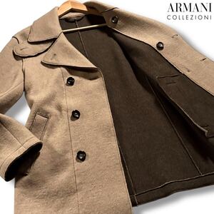 美品/Lサイズ●最高級 アルマーニ コレツィオーニ ウール ピーコート ジャケット アウター ARMANI COLLEZIONI ストレッチ ベージュ 48