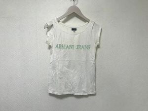 本物アルマーニジーンズARMANI JEANSコットンロゴプリント半袖Tシャツレディースビジネス白ホワイトM38イタリア製