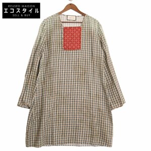 GUCCI グッチ グリーン 591249 チェック 切り替え チュニック グリーン 48 トップス リネン レディース 中古