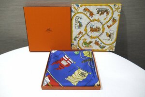 エルメス HERMES カレ90 スカーフ PAVOIS 大判 船旗 ブルー系 シルク BOX付 中古 ランクAB BRB・バッグ・財布