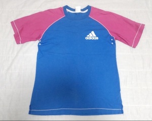 05【中古】*adidas アディダス Tシャツ ロゴ コットン100％ ブルーXピンク M 送料無料