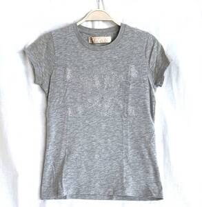 ZARA キラキラ スカル Tシャツ レディース M 半袖 杢グレー フィット感 ラインストーン ドクロ チビT ぴったり E704