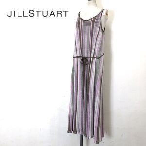 1N1936-O◆ JILLSTUART ジルスチュアート キャミソールワンピース ストライプ ラメ ドレス リボン ロング ◆size2 ピンク ブラウン