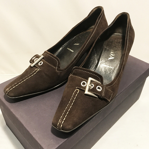 qob.K1428 PRADA プラダ スエード パンプス ブラウン 茶 サイズ24cm以上