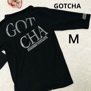 GOTCHA 七分袖ポロシャツ　Ｍ　ラインストーン　メンズ　黒