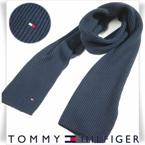 新品1円～★TOMMY HILFIGER トミー ヒルフィガー ユニセックス カシミヤ混 フラッグロゴ リブニットマフラー ロング ストール ◆6064◆