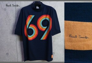 新品 ポールスミス グラフィック69プリント モックネック TシャツS紺/定価1.7万円/PAUL SMITH