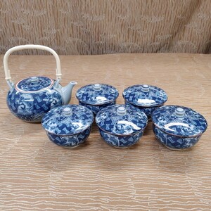 【有田焼 祥楽窯 茶器揃】中古品 急須 蓋付き湯呑み 5客 和食器 陶磁器 染付 茶器セット 茶道具【A8-2②】1211