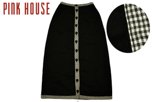 M-1240★PINK HOUSE ピンクハウス 26PT-5★正規品 通年 コットン ブラック黒色 チェック ロング スカート XS-S