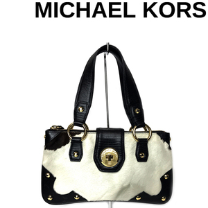 【中古】【非常に良い】MICHAEL KORS ハンドバッグ ブランド マイケルコース ハラコ ホワイト×ブラウン×ブラック R-MK-B-80-4