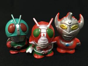 デッドストック 特撮 ミニソフビ すくい人形 3点セット 仮面ライダー1号 V3 ウルトラマンタロウ パチ