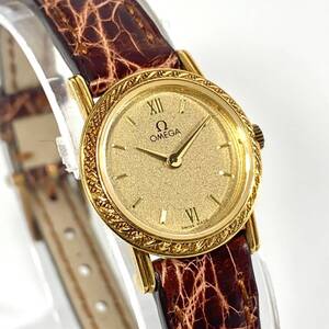 OMEGA 1375 18KYG 14g 動作OK レディース 純正革ベルト オメガ SwissMade 腕時計 WristWatch 750 YellowGold イエローゴールド Quartz G2