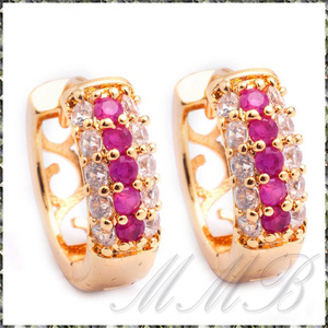 [EARRING] Gold Plated luxury Ring Pierce ホワイト & ピンク 3ライン クリスタル CZ ゴールド リング ピアス φ16x5mm 【送料無料】