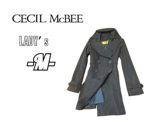 レディースM◇CECIL MC BEE◇防寒ライナー取外可コート navy 腰ベルトなし