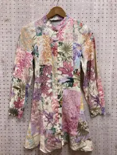 ZARA ラグジュアリー リゾート古着 トロピカル 総柄 シャツワンピース