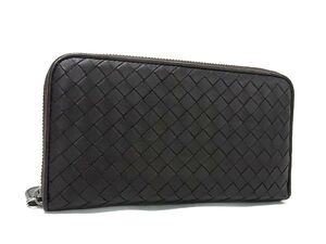 1円 ■美品■ BOTTEGA VENETA ボッテガヴェネタ イントレチャート レザー ラウンドファスナー 長財布 ウォレット ブラウン系 FB9589