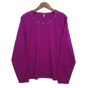 カルヴェン CARVEN ラピーヌ カシミヤ100％ ニット セーター ビーズ刺繍 長袖 パープル 紫 44 大きいサイズ レディース