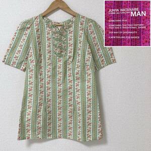 AD2004 JUNYA WATANABE MAN PINK フリル 花柄 ストライプ 半袖 ブラウス ジュンヤワタナベ コムデギャルソン カットソー archive 4020386