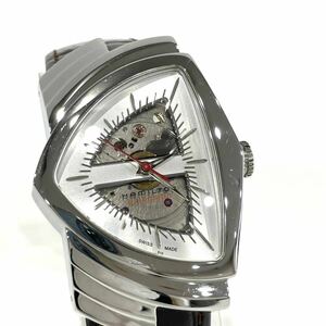 美品 HAMILTON ハミルトン ベンチュラ H24515551 腕時計 自動巻き シースルーケースバック シルバー文字盤レザーベルト ブラウン箱保付き