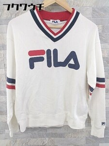 ◇ FILA フィラ Vネック ロゴ スウェット トレーナー サイズF ホワイト レディース