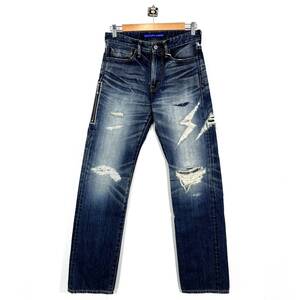 DENIM by VANQUISH FRAGMENT DESIGNS Wide Straight Denim Pants W28 ワイド ストレート サンダー デニム パンツ スタッズ ペイント 赤耳