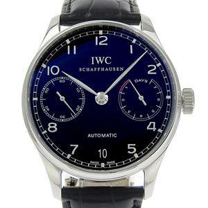 IWC アイダブリューシー シャフハウゼン ポルトギーゼ 7デイズ IW500109 腕時計 SS×レザー 自動巻き メンズ 黒文字盤【I170124003】中古