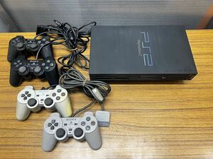 D344 PlayStation2 プレイステーション2 本体　SCPH-30000 コントローラー　4点　まとめ　プレステ2 PS2 ブラック　グレー