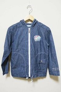 【中古】pom ponette ポンポネット 子供服 女の子 ジャケット ブルー サイズ140cm コットン 春 秋 薄手