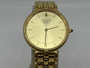 Y834腕時計 金無垢LANCETTI MILANOランチェッティC70524-50 クォーツ 18Kイエローゴールド ゴールド文字盤84.2g