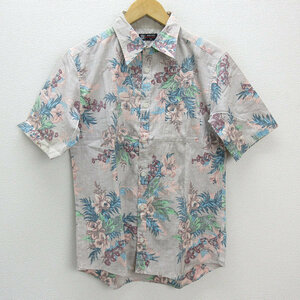 s■ミッシェルクラン/MICHEL KLEIN HOMME 花柄 半袖 裏地シャツ/アロハ【M程度】茶/MENS/1【中古】