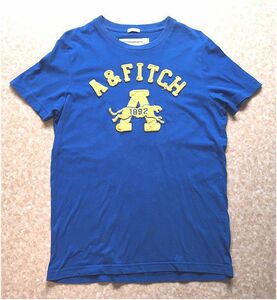 Abercrombie＆Fitch アバクロ★アップリケロゴ・Tシャツ・ブルー×イエロー・メンズMサイズ★美品★送料無料