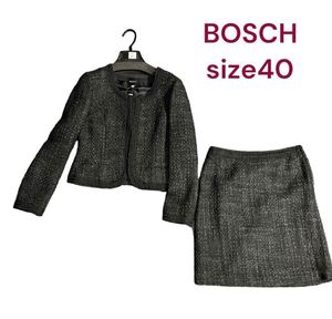 美品　BOSCH ボッシュ　上品なノーカラー　ツイード　セットアップ　スーツ　BOSCH M4I087 40、L、11号