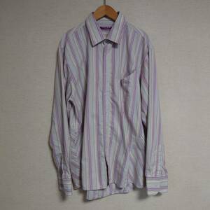 ●coupe purple label 長袖ドレスシャツ サイズXL　colorベージュ×紫系ストライプ柄【US仕入れ古着】コットン×ポリエステル　 183-j2116