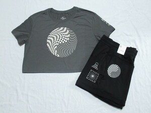 NIKE YOGA Tシャツ ショートパンツ セット 灰 黒 L ナイキ レディース ヨガ ドライフィット 上下セット DQ3320-068 DM7662-010