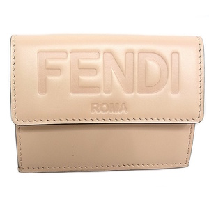 フェンディ FENDI 3つ折り財布 レザー ピンクベージュ ゴールド金具 8M0395 AAYZ ミニ財布【中古】【程度A+】【極上美品】