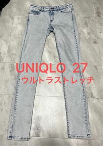 ユニクロ　UNIQLO　ウルトラストレッチジーンズ（股下長め81.5）ウオッシュ　淡色　221-406349　27インチ　68.5CM　②