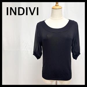 【美品】INDIVI インディヴィ 五分袖 ニットセーター ブラック M