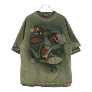 DIESEL ディーゼル T-WASY Dロゴ レイヤード 半袖Tシャツ カーキ A10252