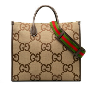 グッチ ジャンボGG シェリーライン ショルダーバッグ トートバッグ 2WAY 678839 ベージュ マルチカラー キャンバス GUCCI 【中古】