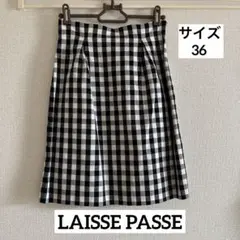 LAISSE PASSE 黒白チェック柄リボンスカート S