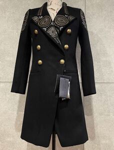 新品タグ付き フィリッププレイン PHILIPP PLEIN FW14 CW233971 SILVER SILENCE COAT スタッズ コート ブラック XS レディース ○ 新規×