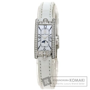 HARRY WINSTON ハリーウィンストン AVCQMP16WW001 アヴェニューC ミニ ムーンフェイズ 腕時計 K18ホワイトゴールド 革 レディース 中古