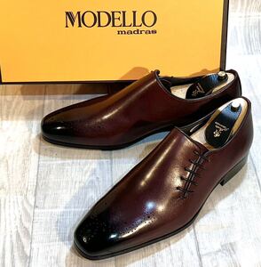 【未使用】madras MODELLO マドラス モデロ◆25cm◆ホールカット サイドレースシューズ 本革 革靴 ビジネスシューズ ドレスシューズ メンズ