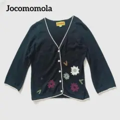 ホコモモラ jocomomola ニット カーディガン 八分袖  お花   黒