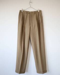 P1K100 Vintage 2tuck Wide Silky Slacks Beige 80s 90s 2タック ワイド スラックス ダブル 光沢 ベージュ W32