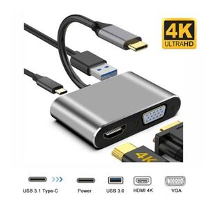 USB Type c HDMI VGA 4-in-1 変換 アダプタ　usb c hdmi４K 解像度 hdmiポート VGAポート USB 3.0高速ポート USBタイプC充電器PD充電ポート