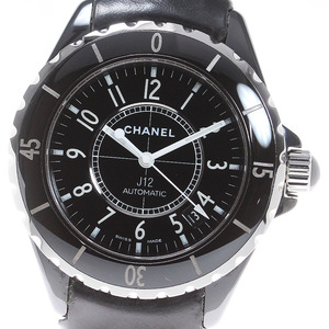 シャネル CHANEL H0683 J12 38MM 黒セラミック 革ベルト 自動巻き メンズ _838305