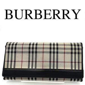 BURBERRY バーバリー 長財布 ノバチェック ロゴ金具 レザー